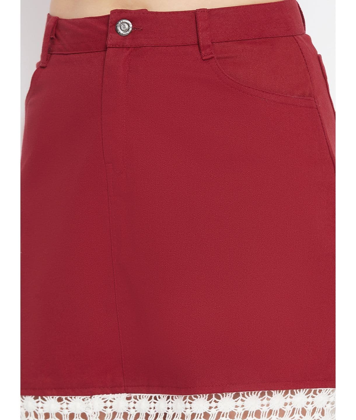 Stretchable Knee length Lace Denim Skirt - Uptownie