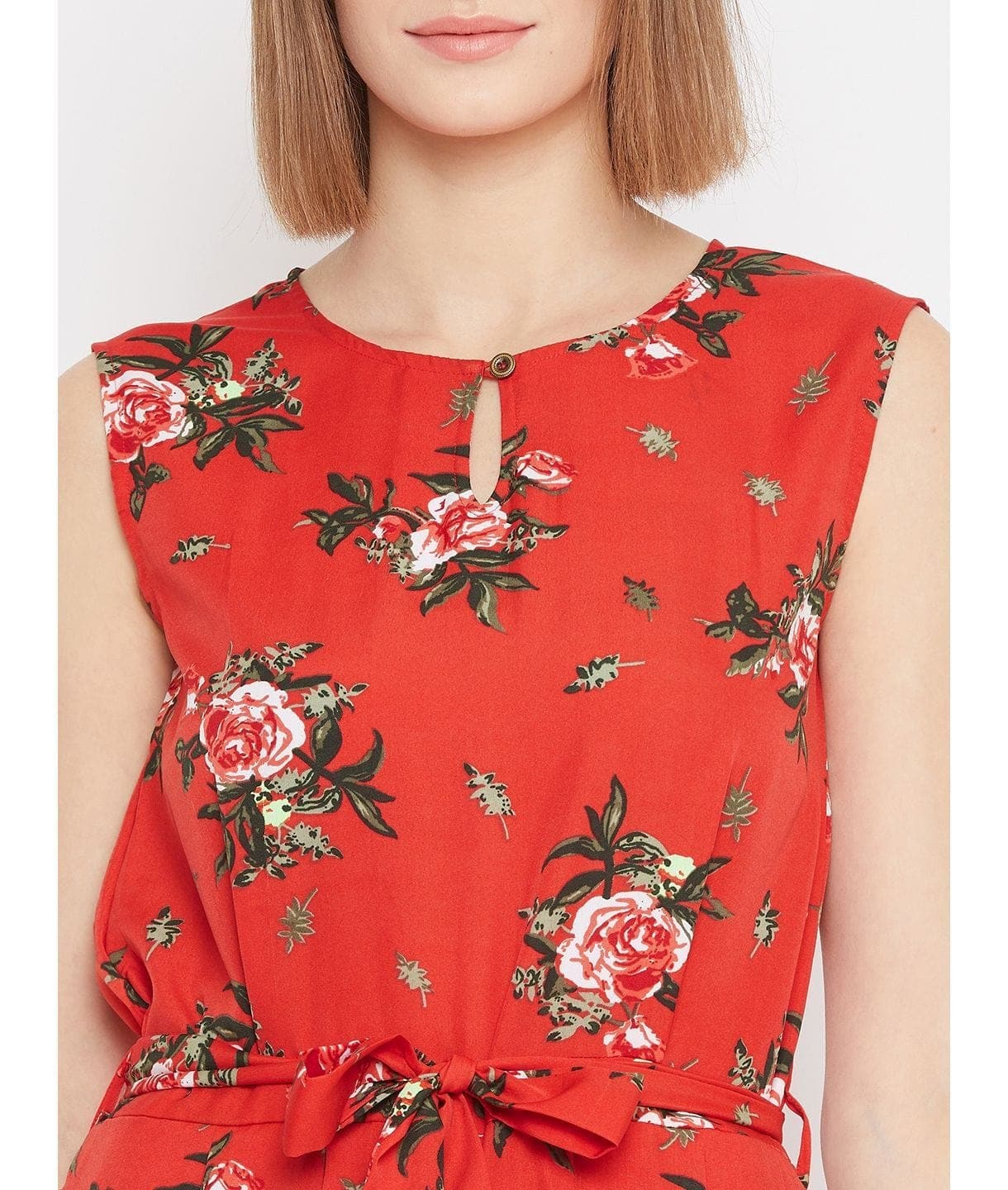 Floral Keyhole Jumpsuit with Belt - Uptownie