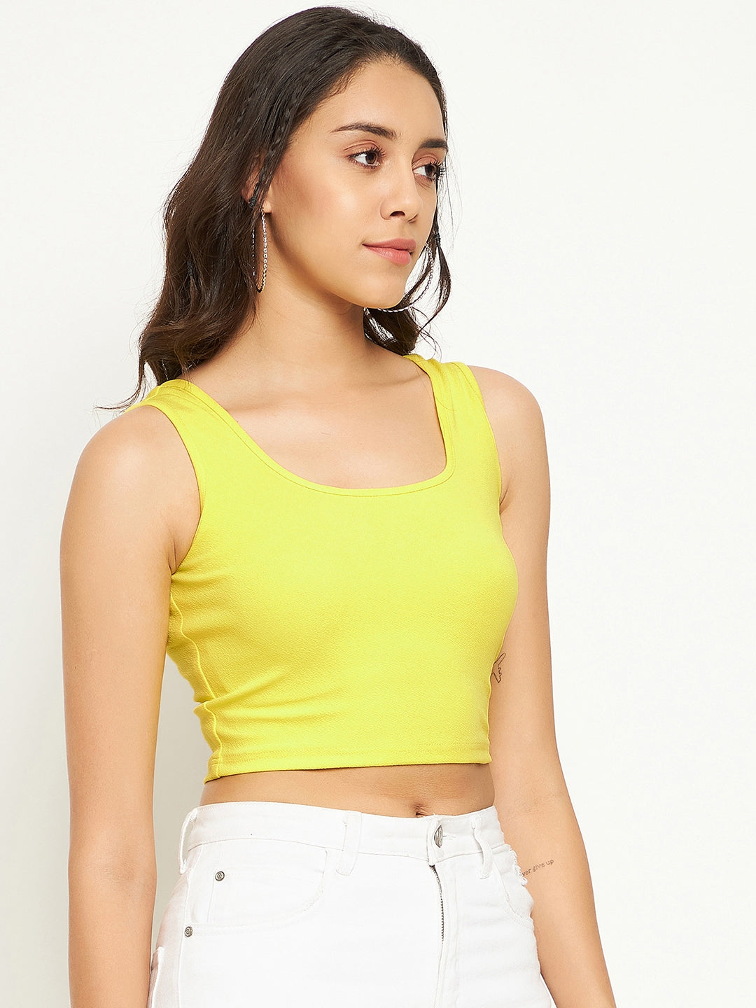 Cotton Stretchable Basic Round Neck Crop Top - Uptownie