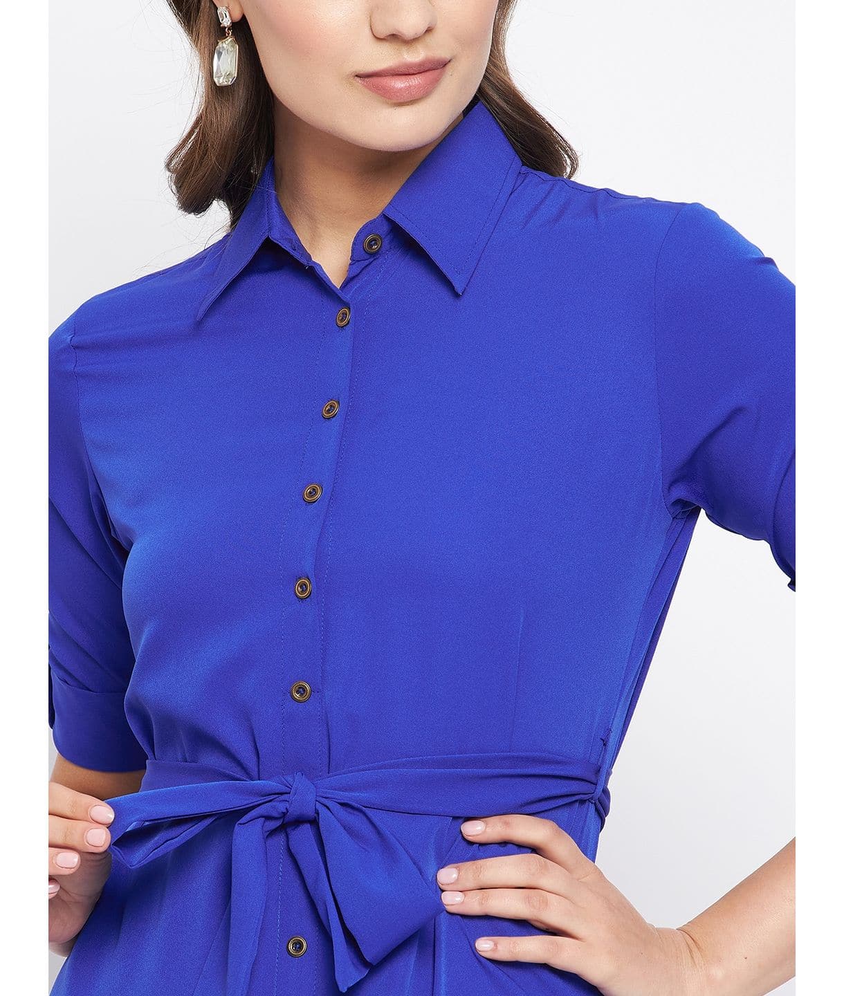 Collar Buttoned Down Shirt Maxi Dress - Uptownie