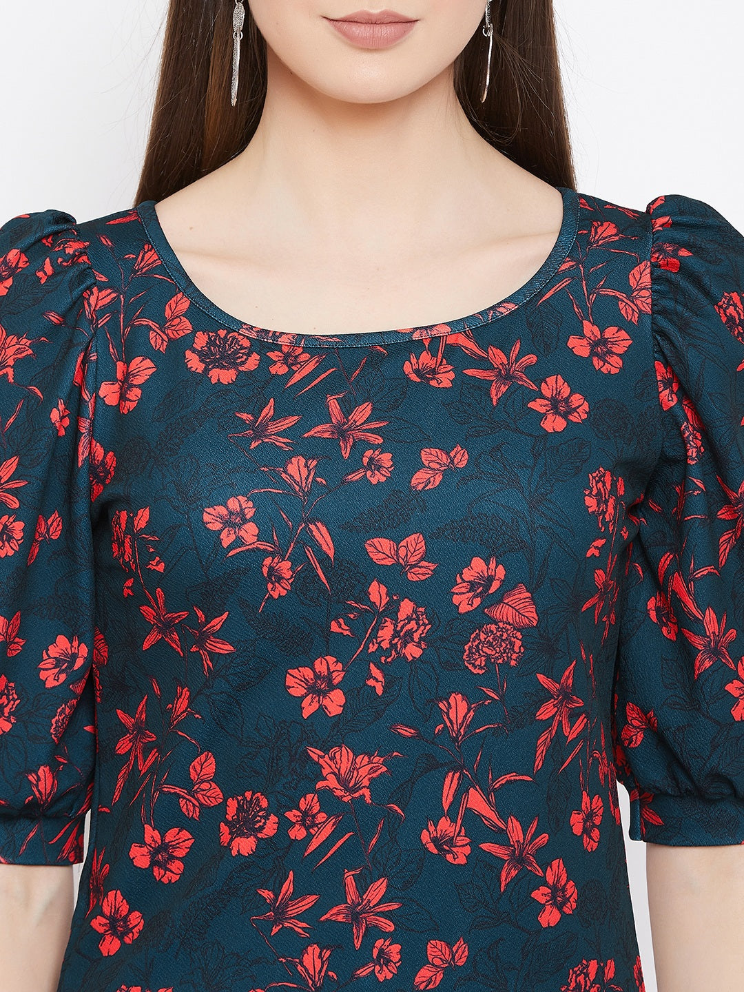Cotton Floral Stretchable Puff Sleeve Top - Uptownie