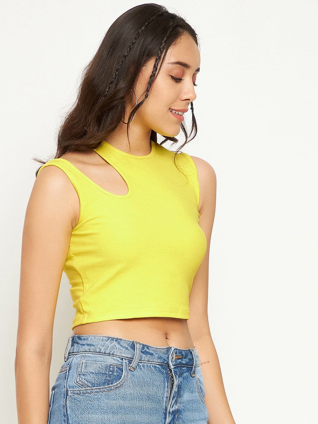 Cotton Stretchable Shoulder Cutout Crop Top - Uptownie
