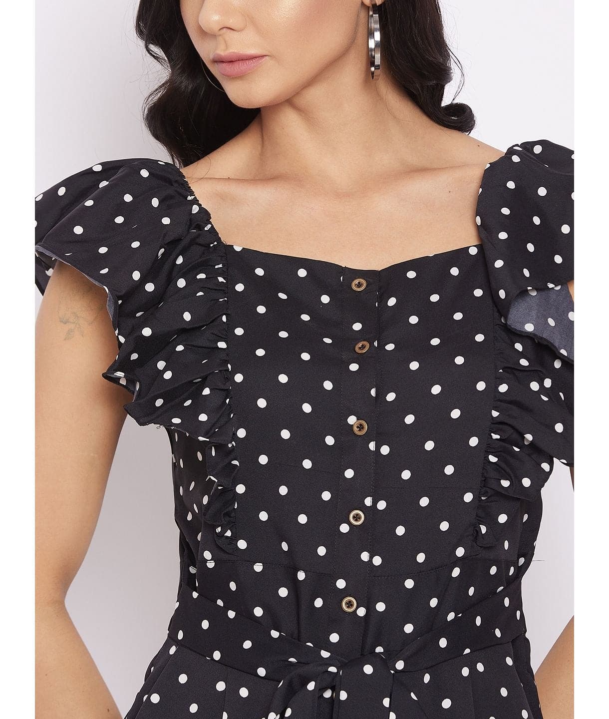 Short Ruffle Sleeved Jumpsuit - Uptownie