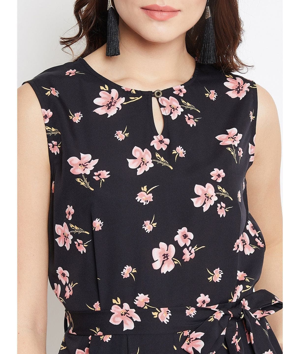 Floral Keyhole Jumpsuit with Belt - Uptownie
