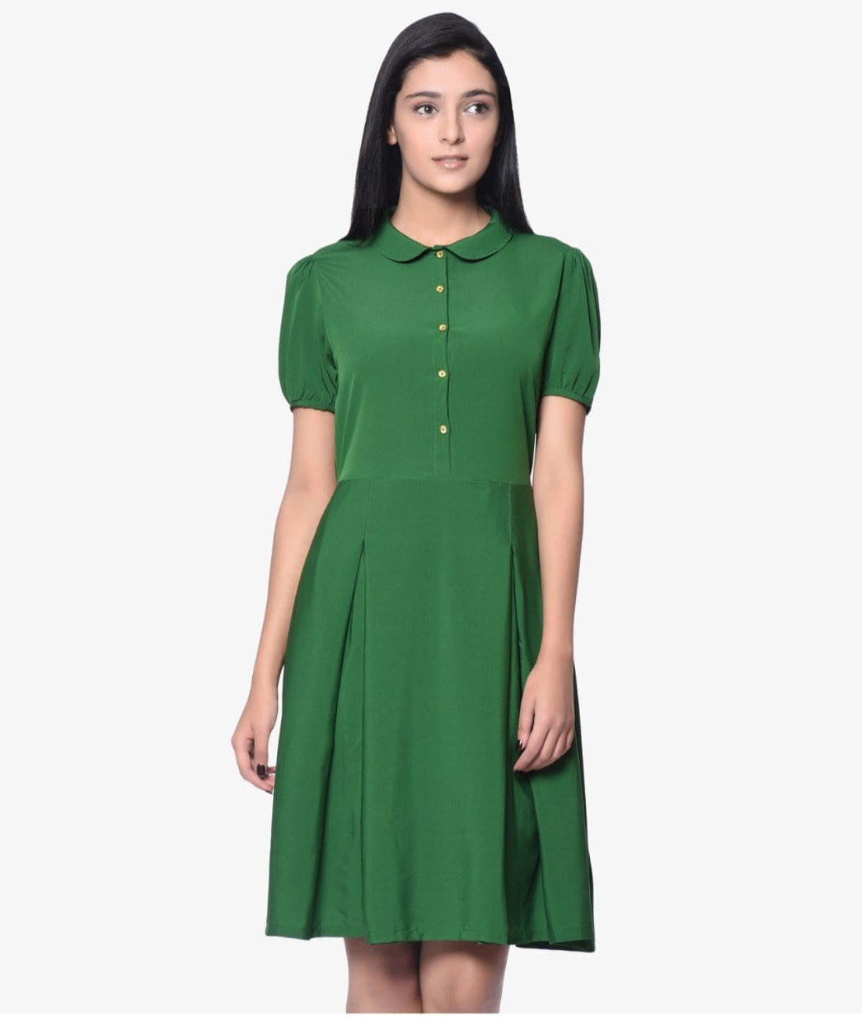 Solid Peterpan Collar Skater Dress - Uptownie