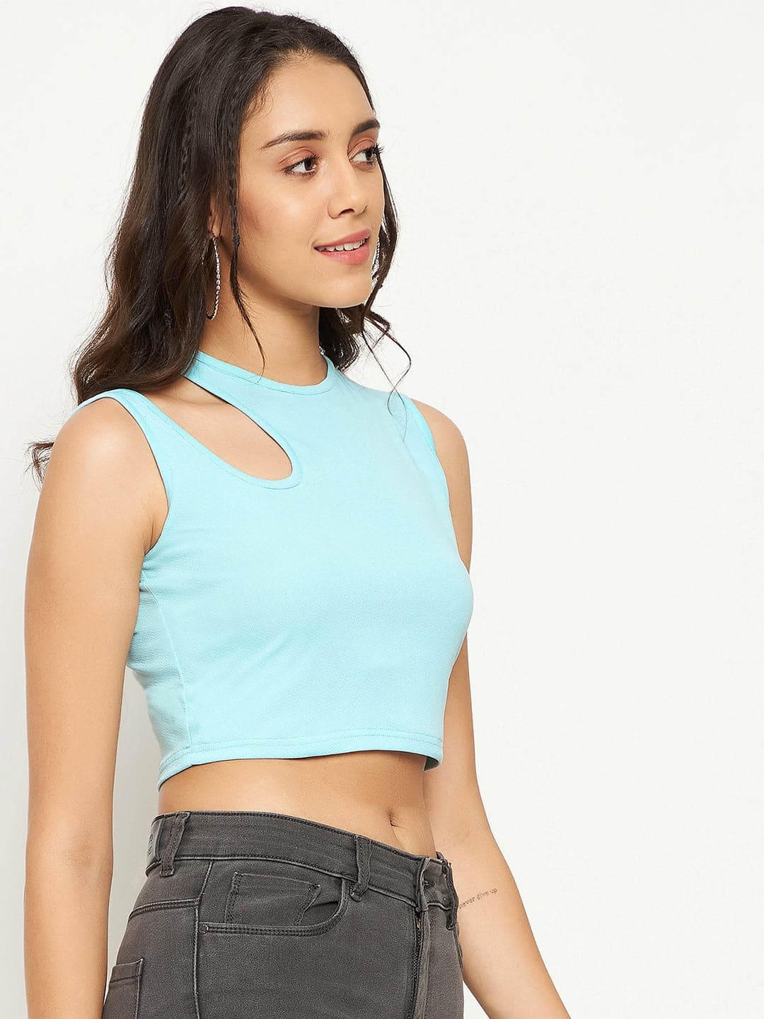 Cotton Stretchable Shoulder Cutout Crop Top - Uptownie