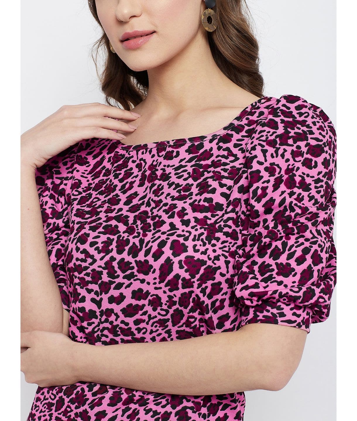 Cotton Animal Printed Stretchable Puff Sleeve Top - Uptownie