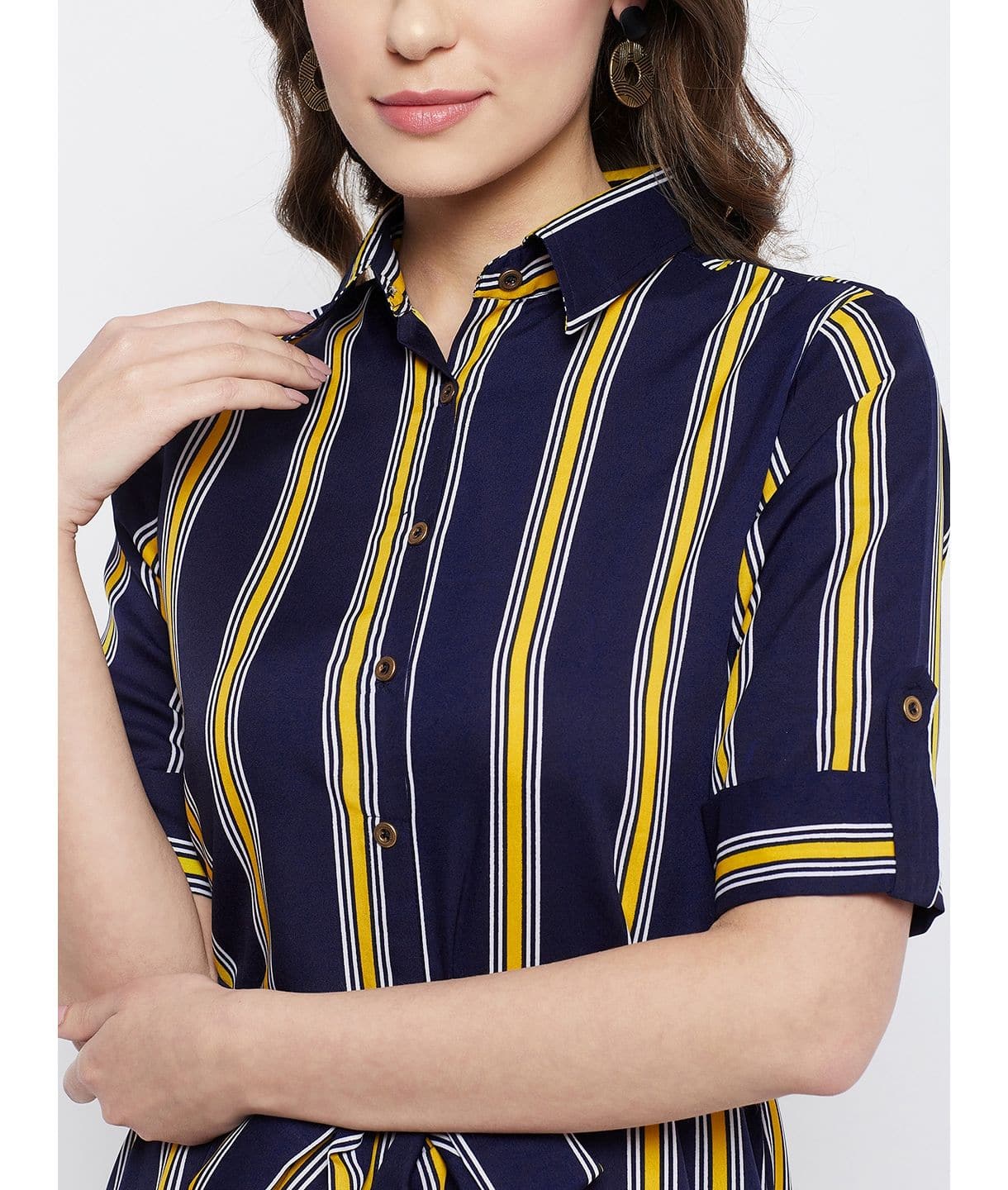 Collar Buttoned Down Shirt Maxi Dress - Uptownie