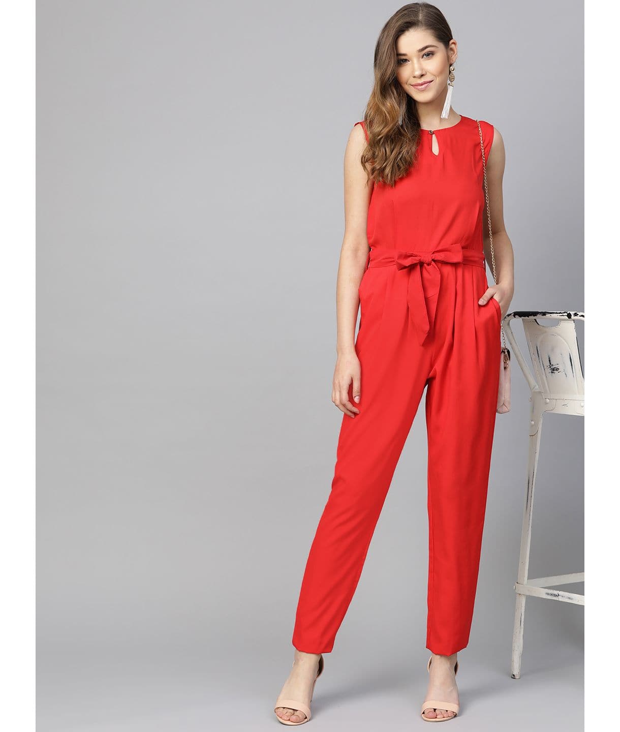 Keyhole Jumpsuit with Belt - Uptownie