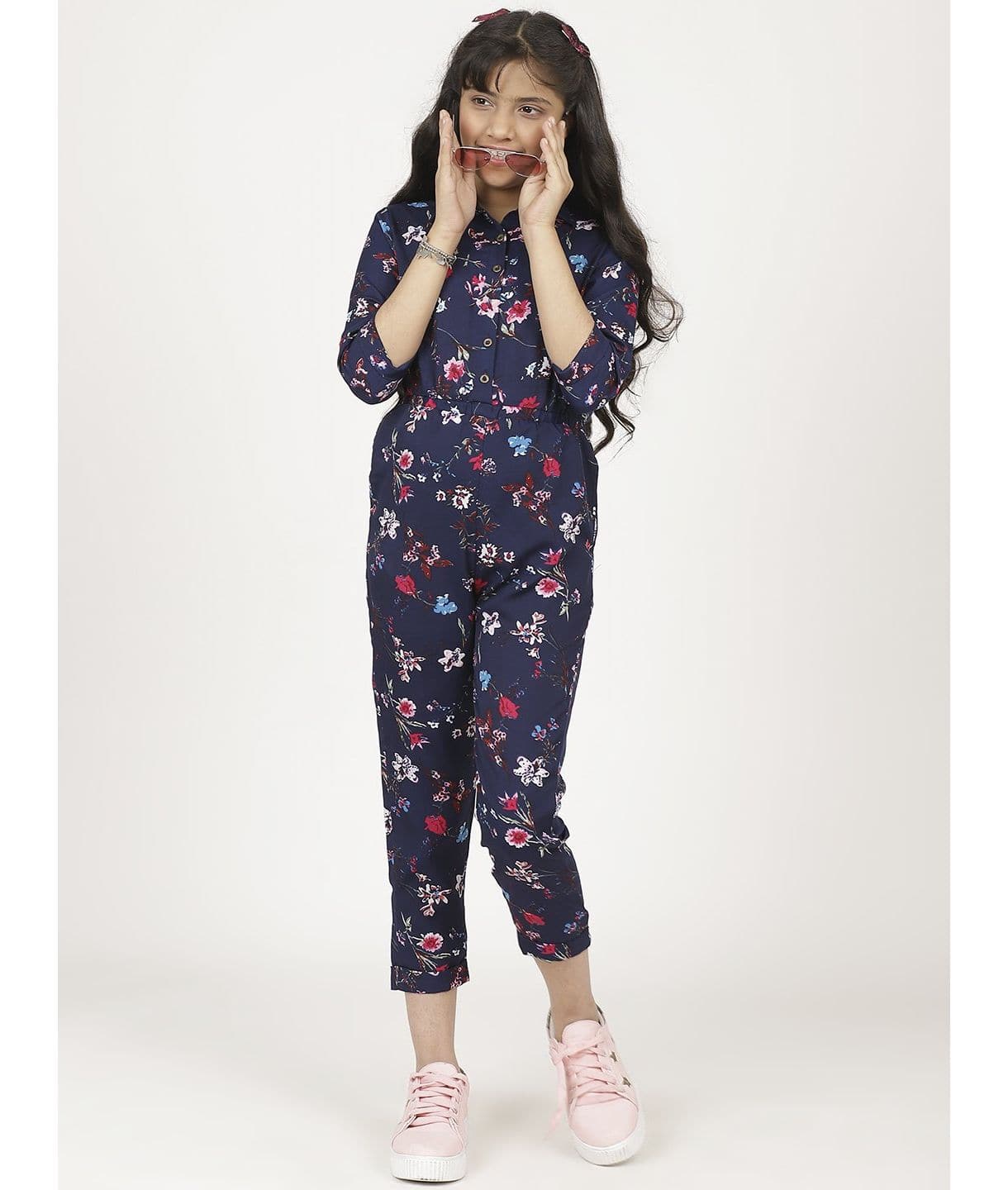Floral Roll-up Jumpsuit for Girls - Uptownie