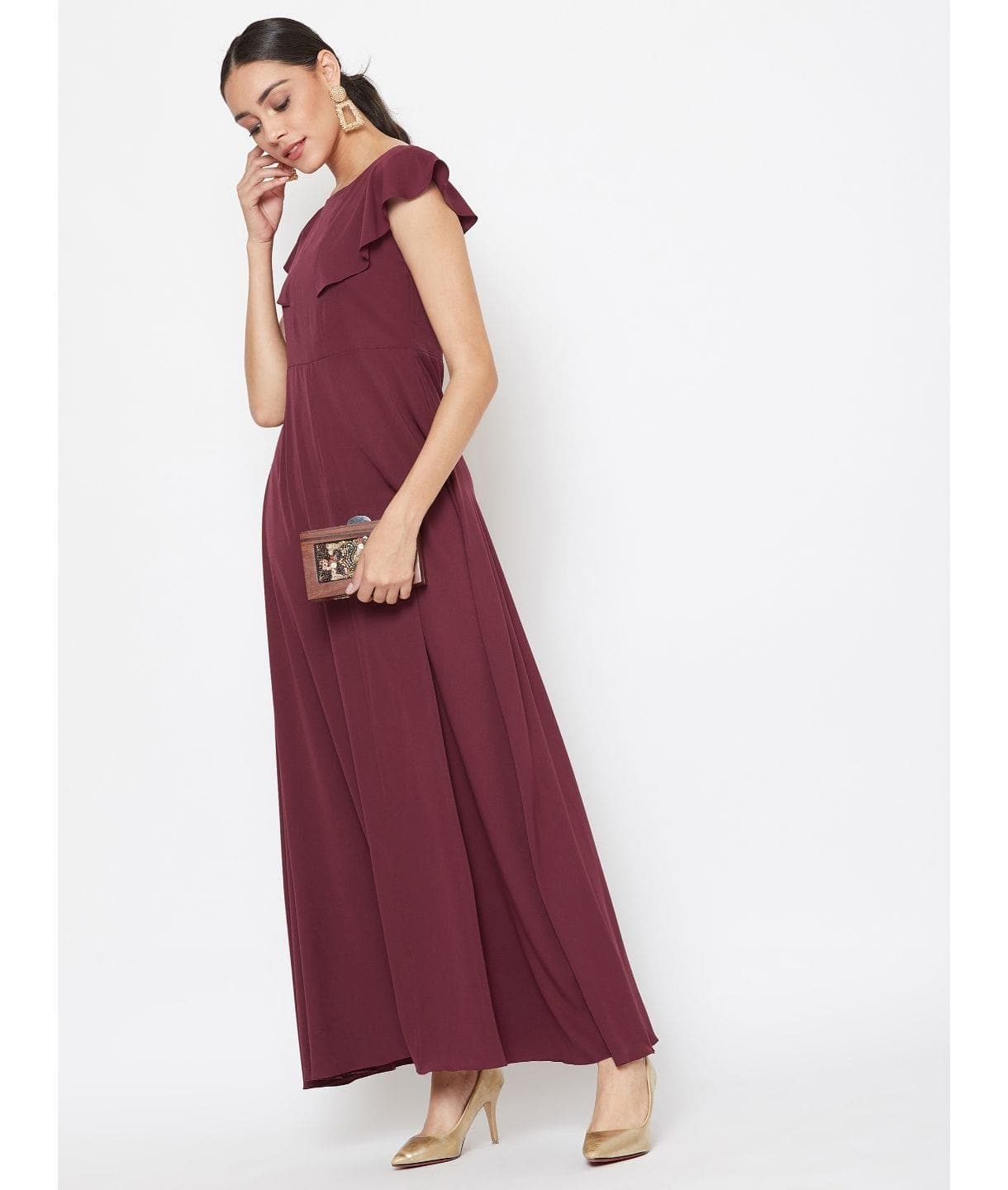 Flared Ruffle Maxi Gown - Uptownie