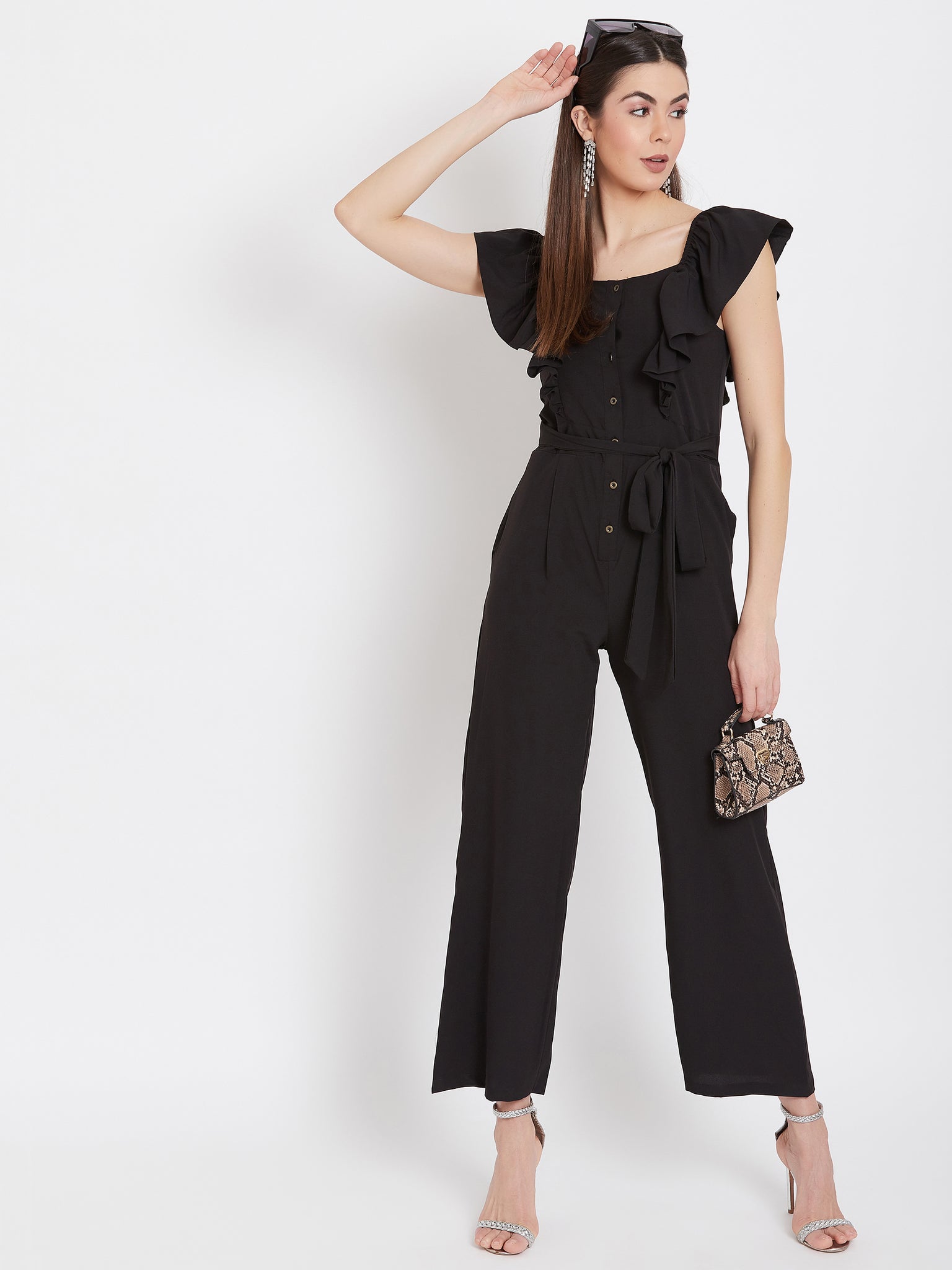 Short Ruffle Sleeved Jumpsuit - Uptownie