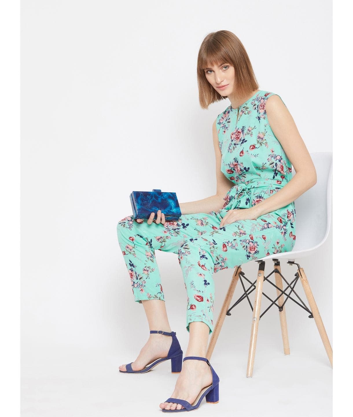Floral Keyhole Jumpsuit with Belt - Uptownie