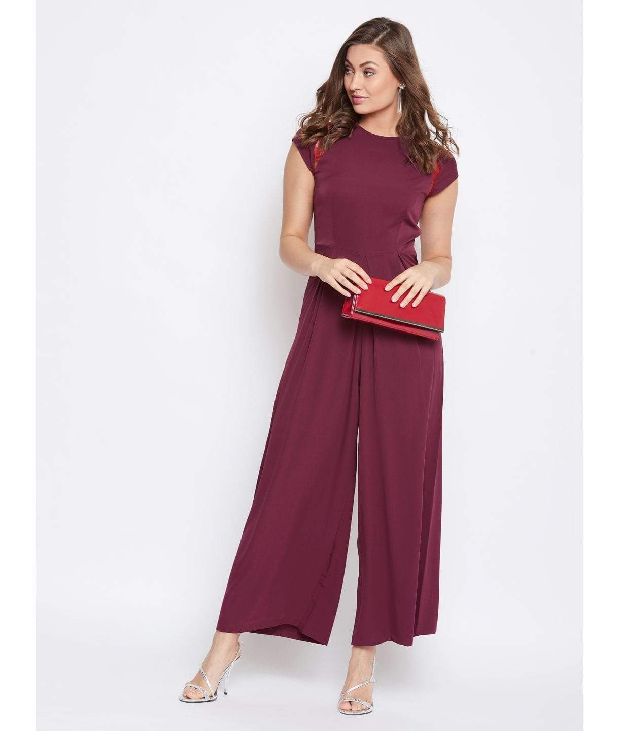 Lace Sleeve Full Length Jumpsuit - Uptownie