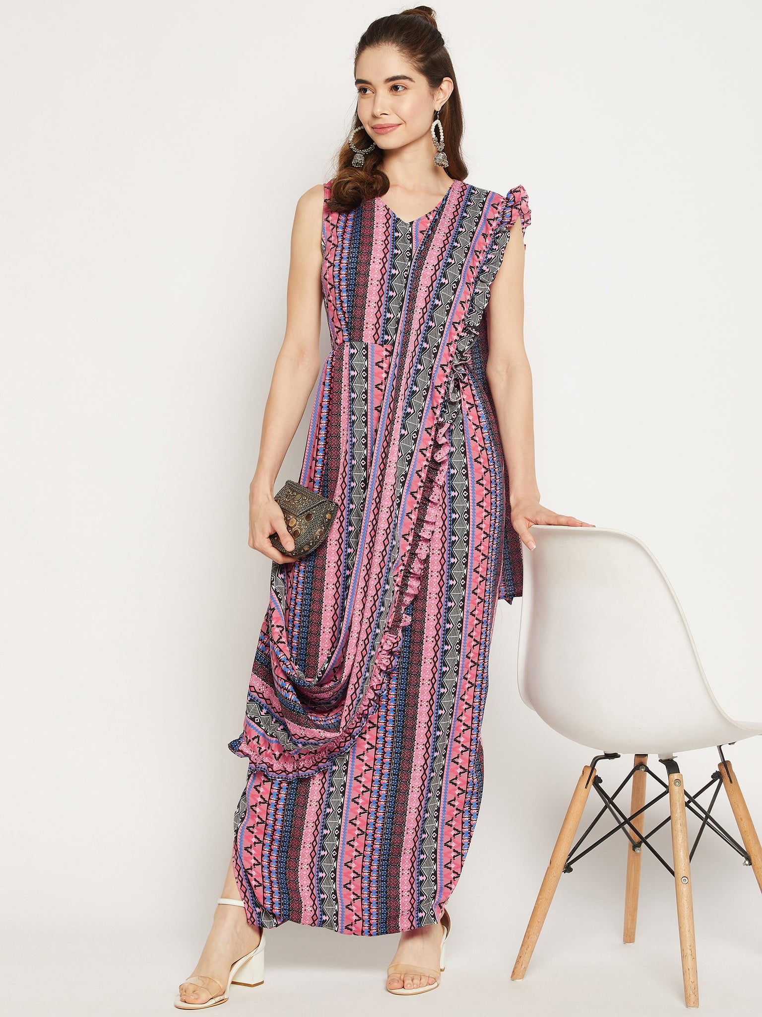 Dhoti Jumpsuit with Attached Dupatta - Uptownie