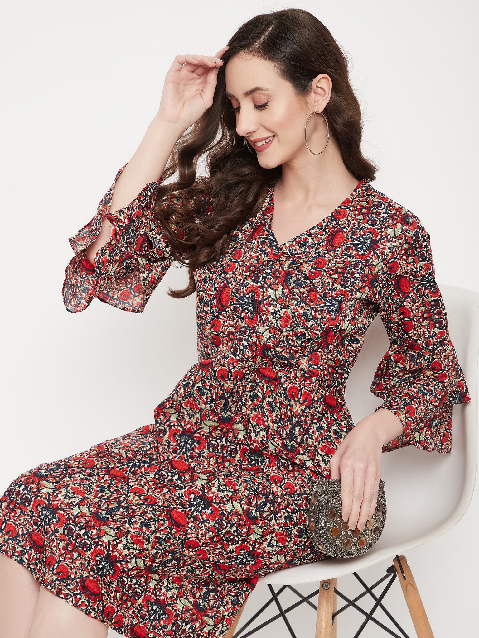Wrap Bell Sleeves Skater Dress - Uptownie