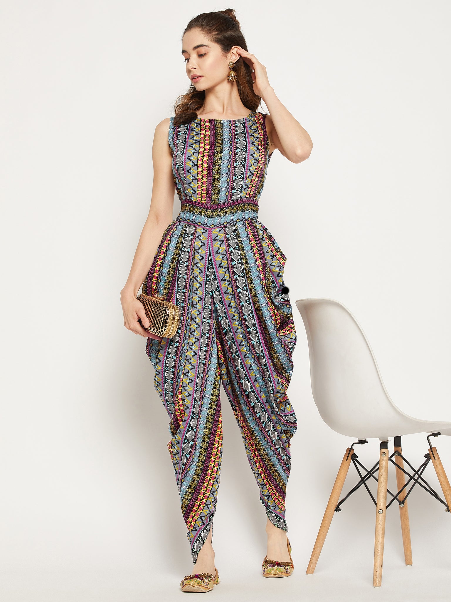Elasticated Ethnic Dhoti Jumpsuit - Main Image