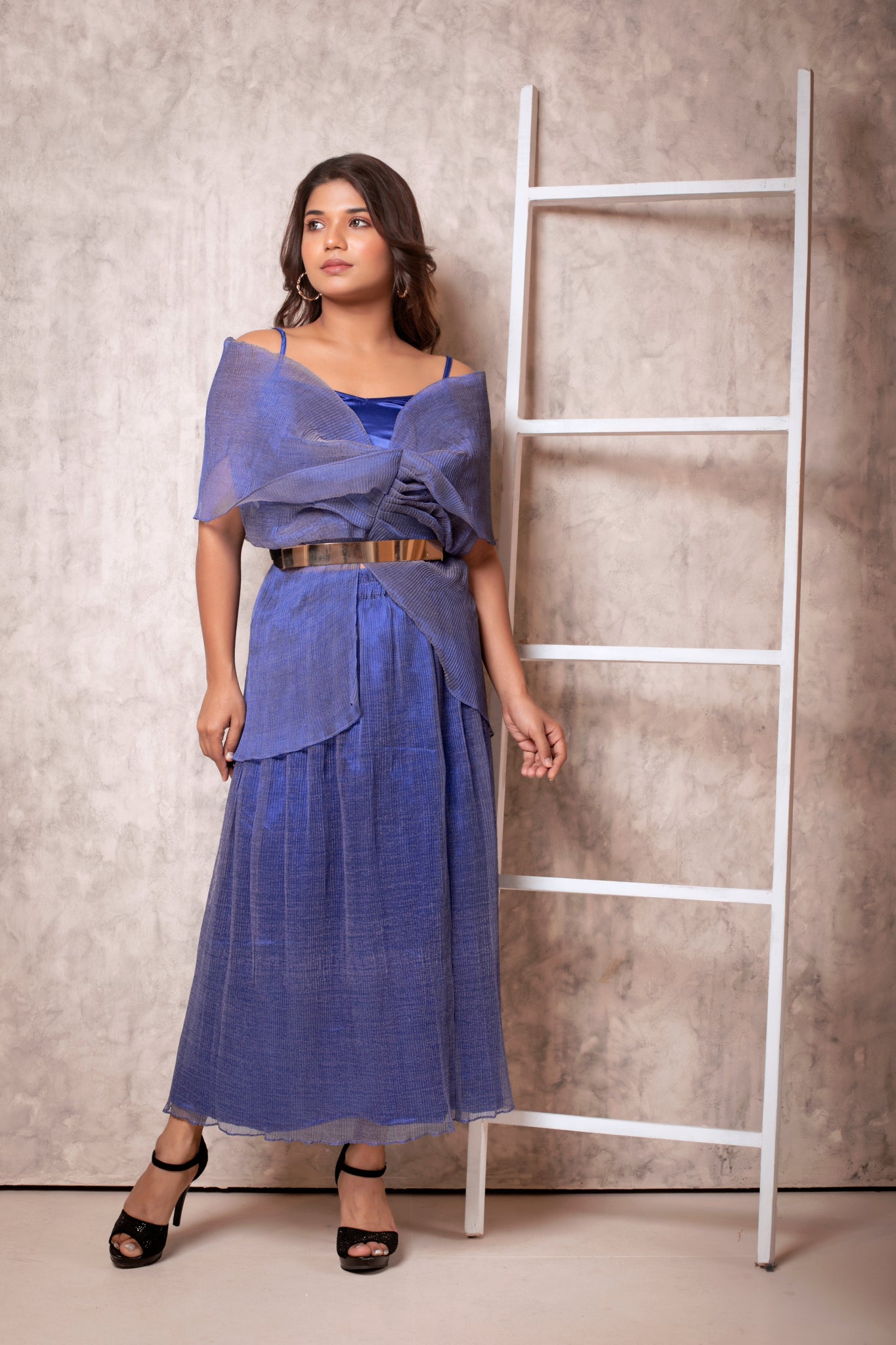 Pleated Top with Front Detailing and Skirt Set - Uptownie