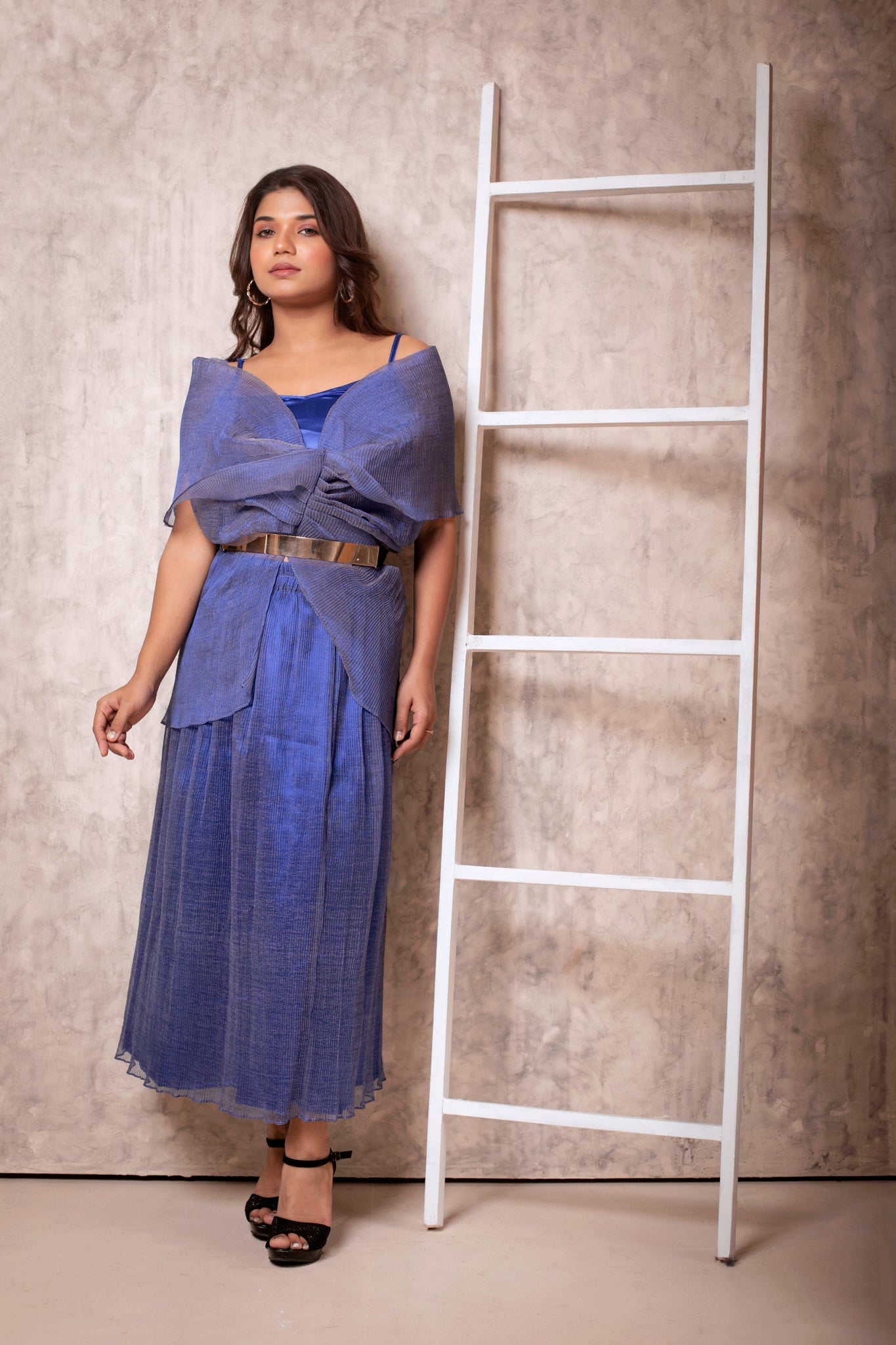 Pleated Top with Front Detailing and Skirt Set - Uptownie