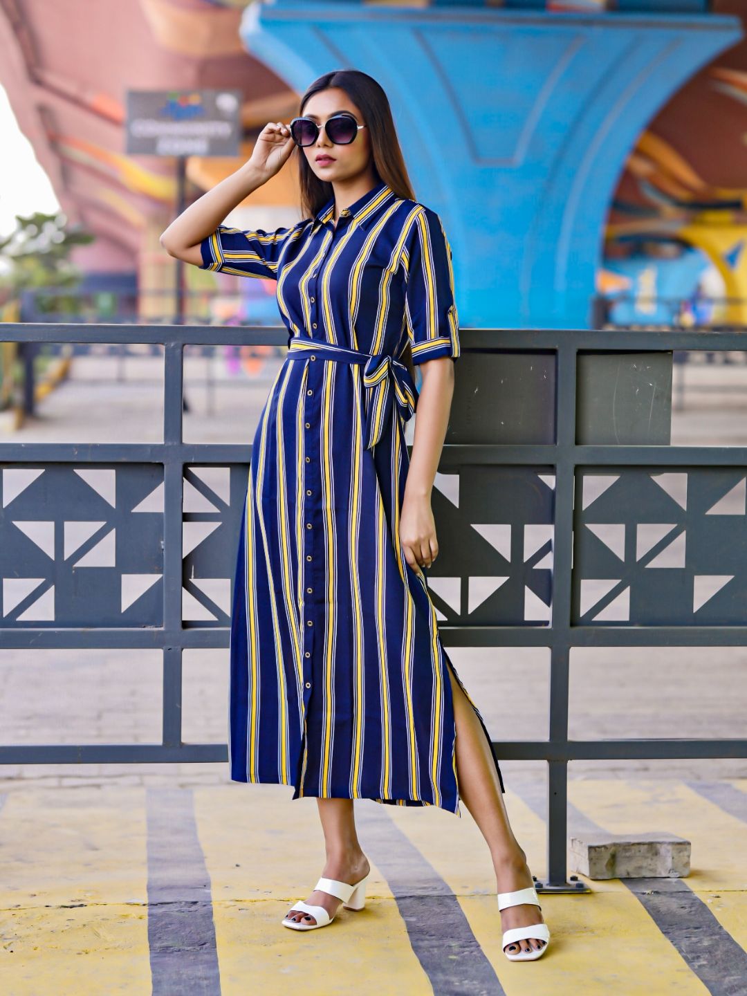 Collar Buttoned Down Shirt Maxi Dress - Uptownie