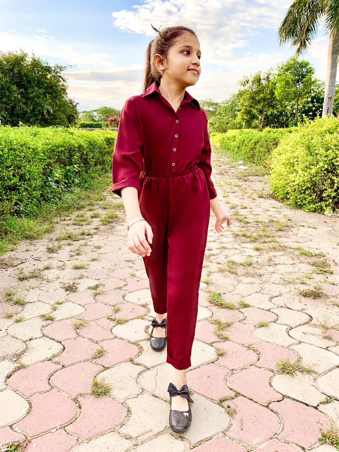 Buttoned Down Roll-up Jumpsuit for Girls - Uptownie