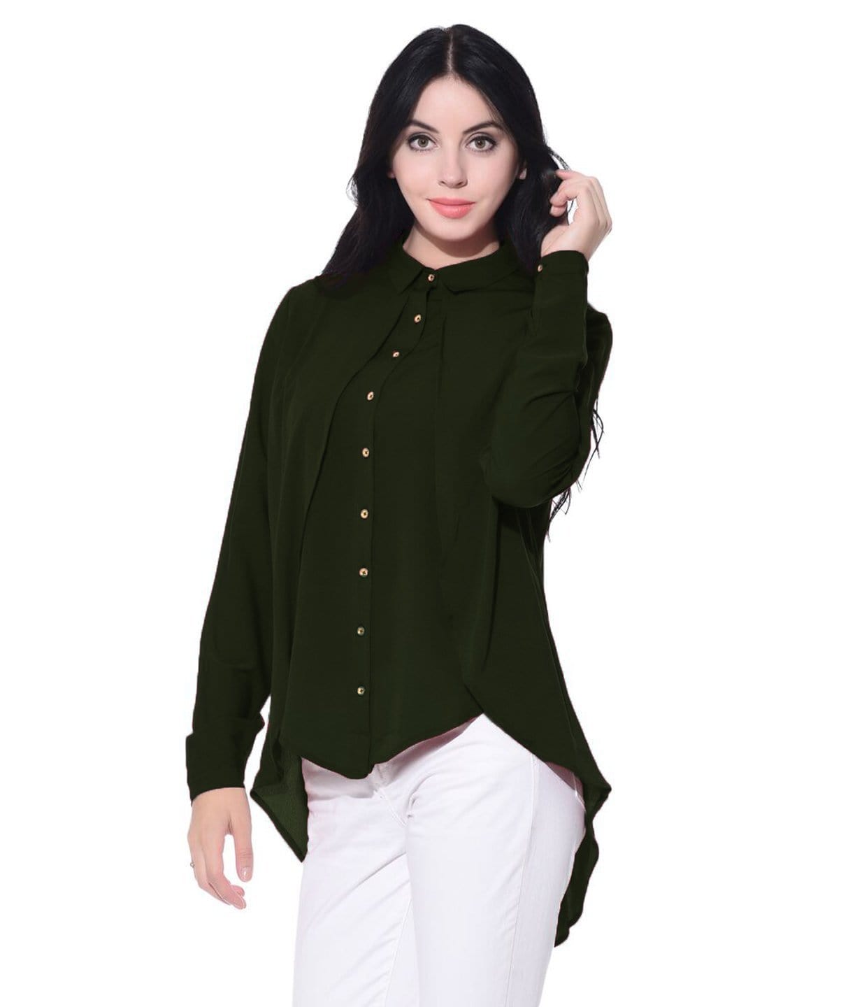 Ruffle Overlay Crepe Shirt - Uptownie