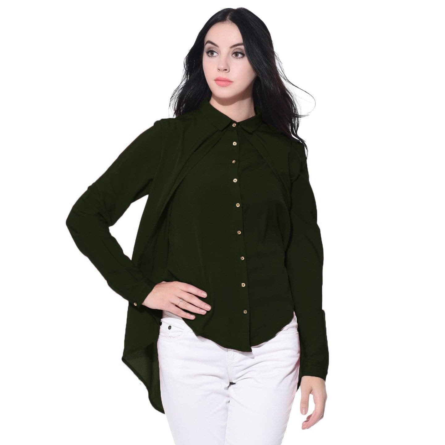 Ruffle Overlay Crepe Shirt - Uptownie