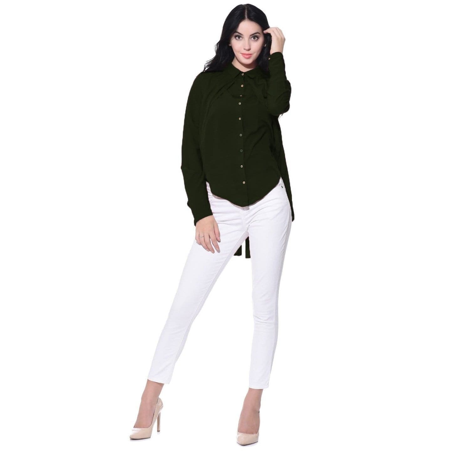 Ruffle Overlay Crepe Shirt - Uptownie
