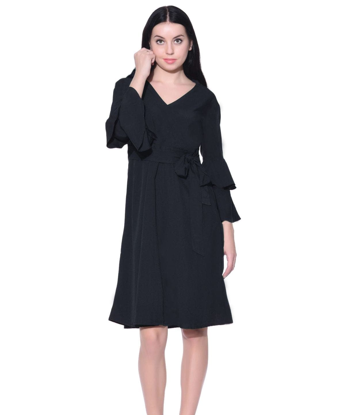 Wrap Bell Sleeves Skater Dress - Uptownie