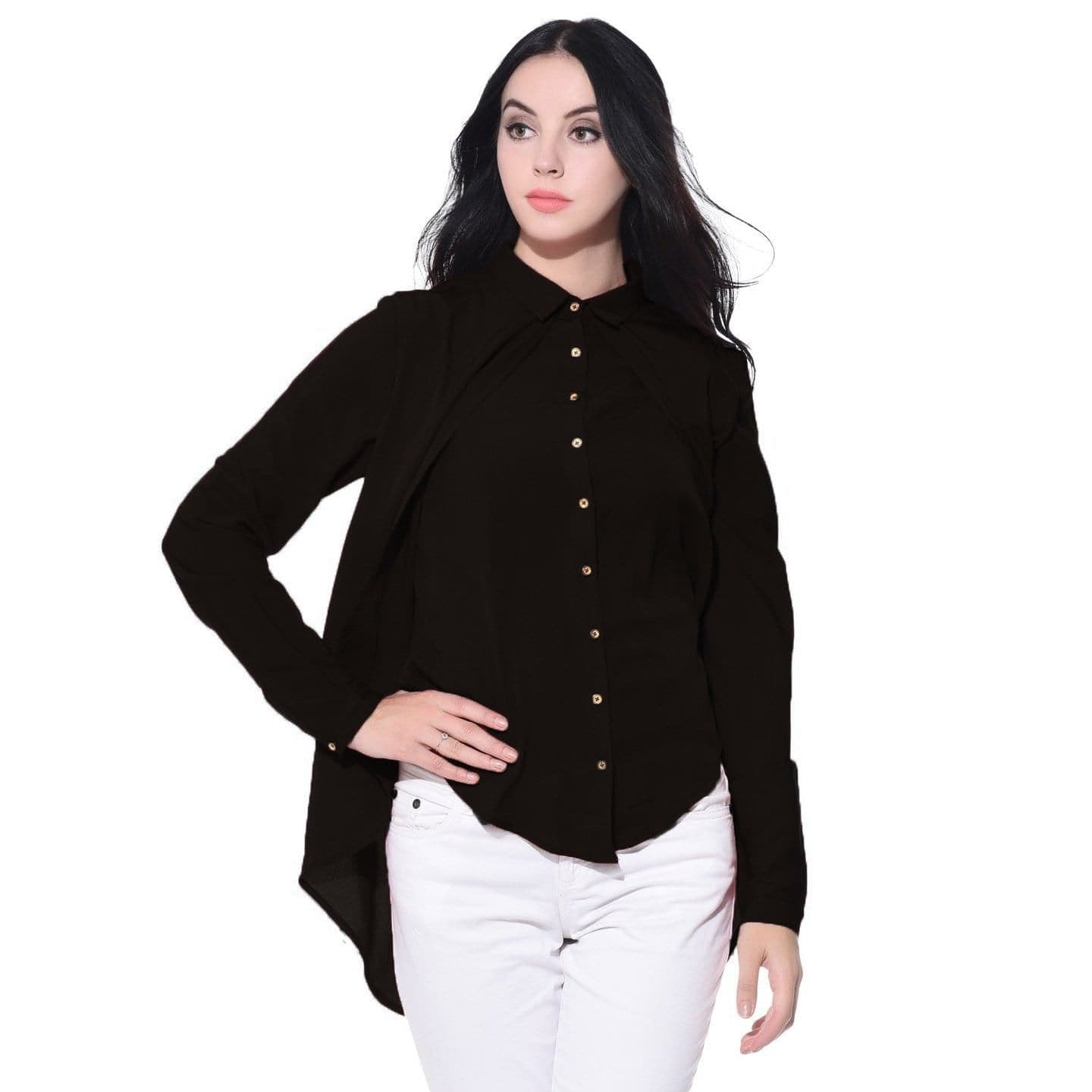 Ruffle Overlay Crepe Shirt - Uptownie