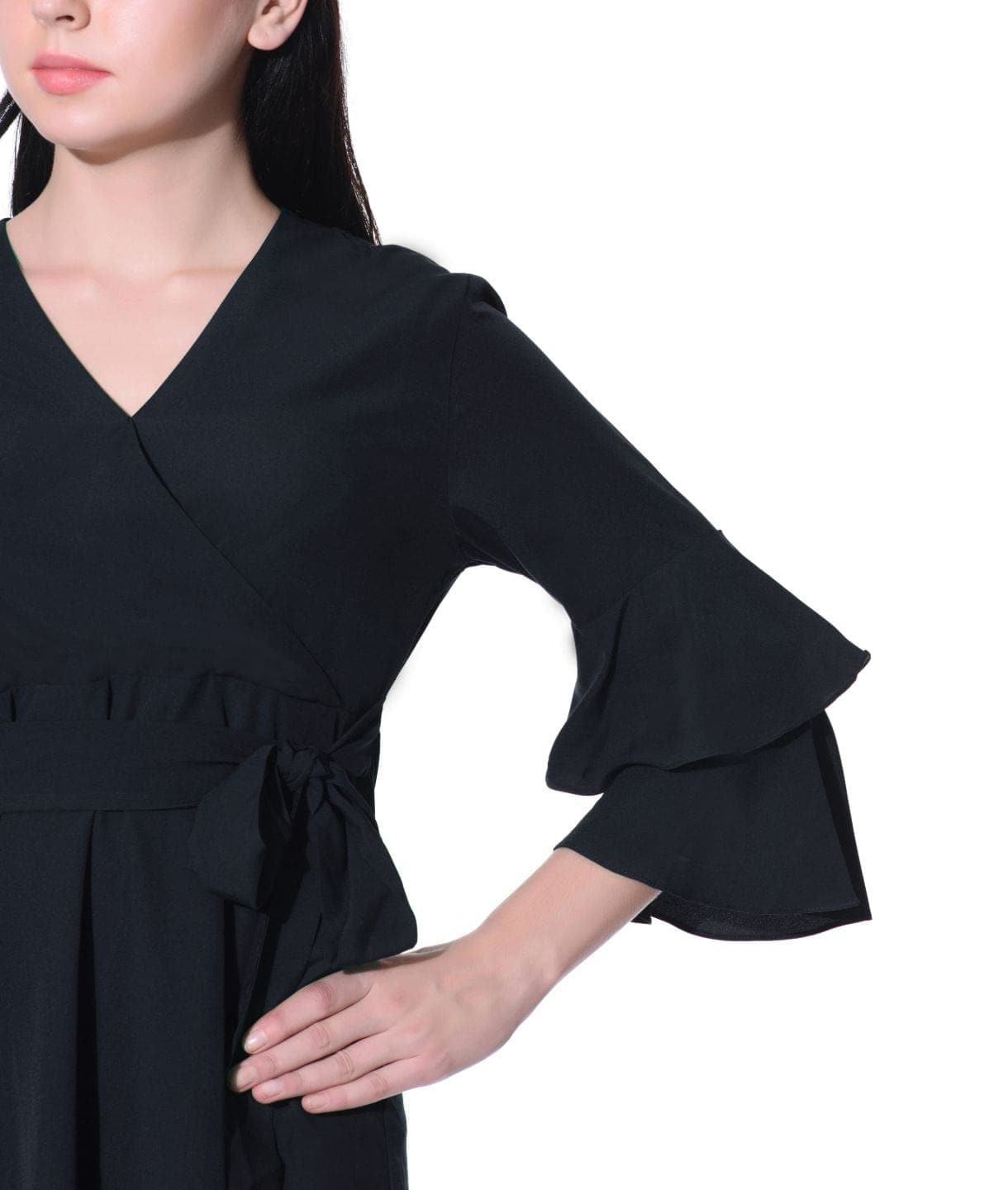 Wrap Bell Sleeves Skater Dress - Uptownie