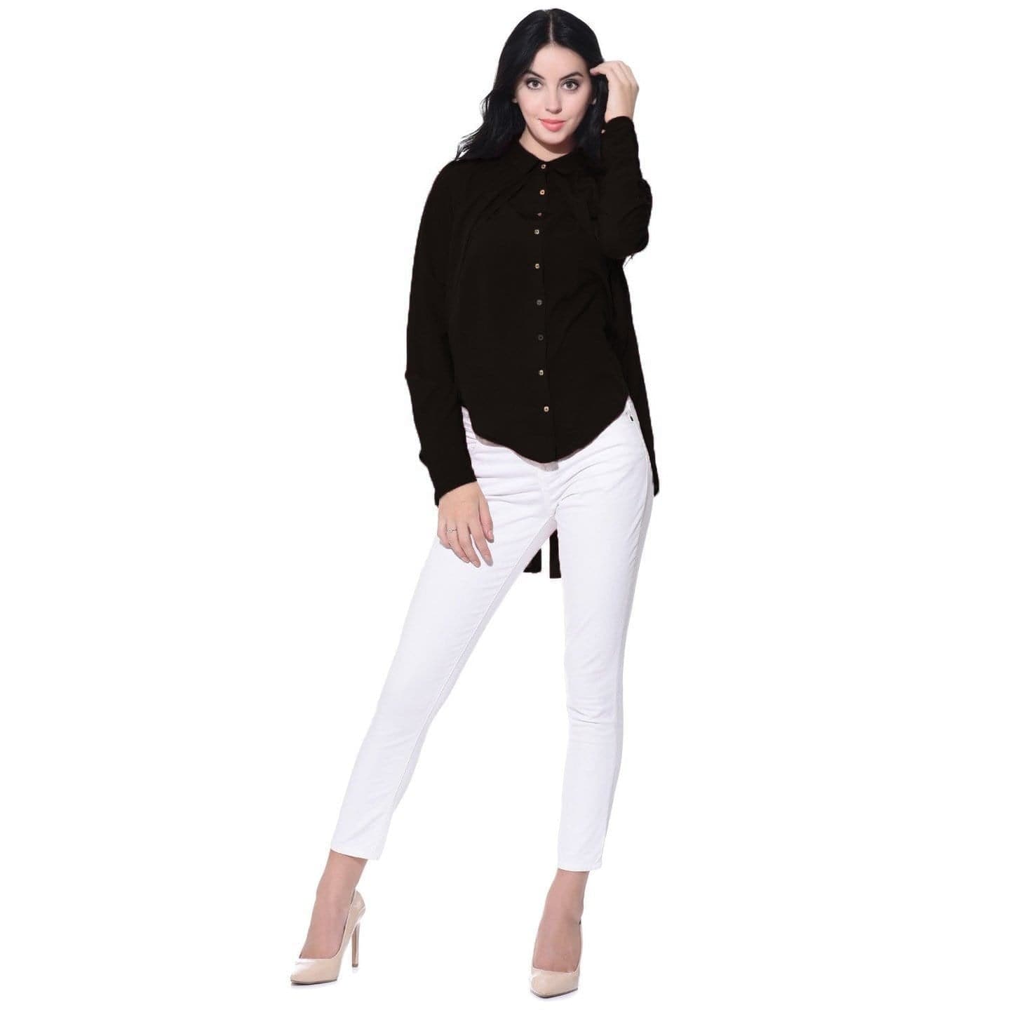 Ruffle Overlay Crepe Shirt - Uptownie