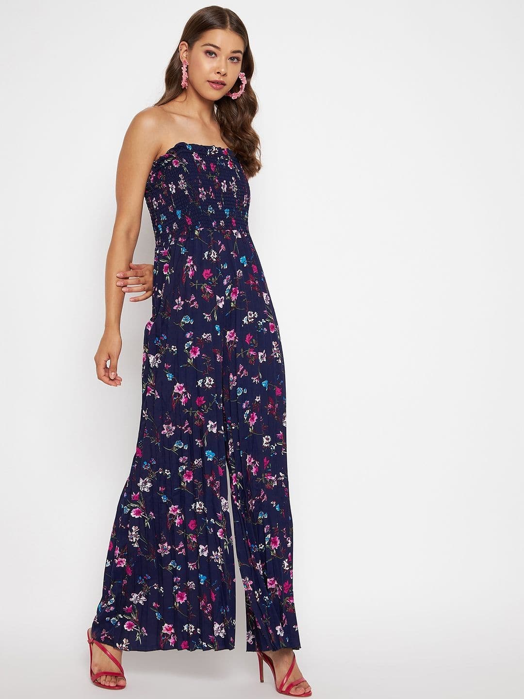 Smocked Strapless Maxi Jumpsuit - Uptownie