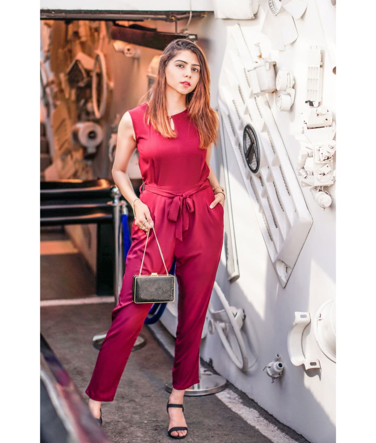 Keyhole Jumpsuit with Belt - Uptownie