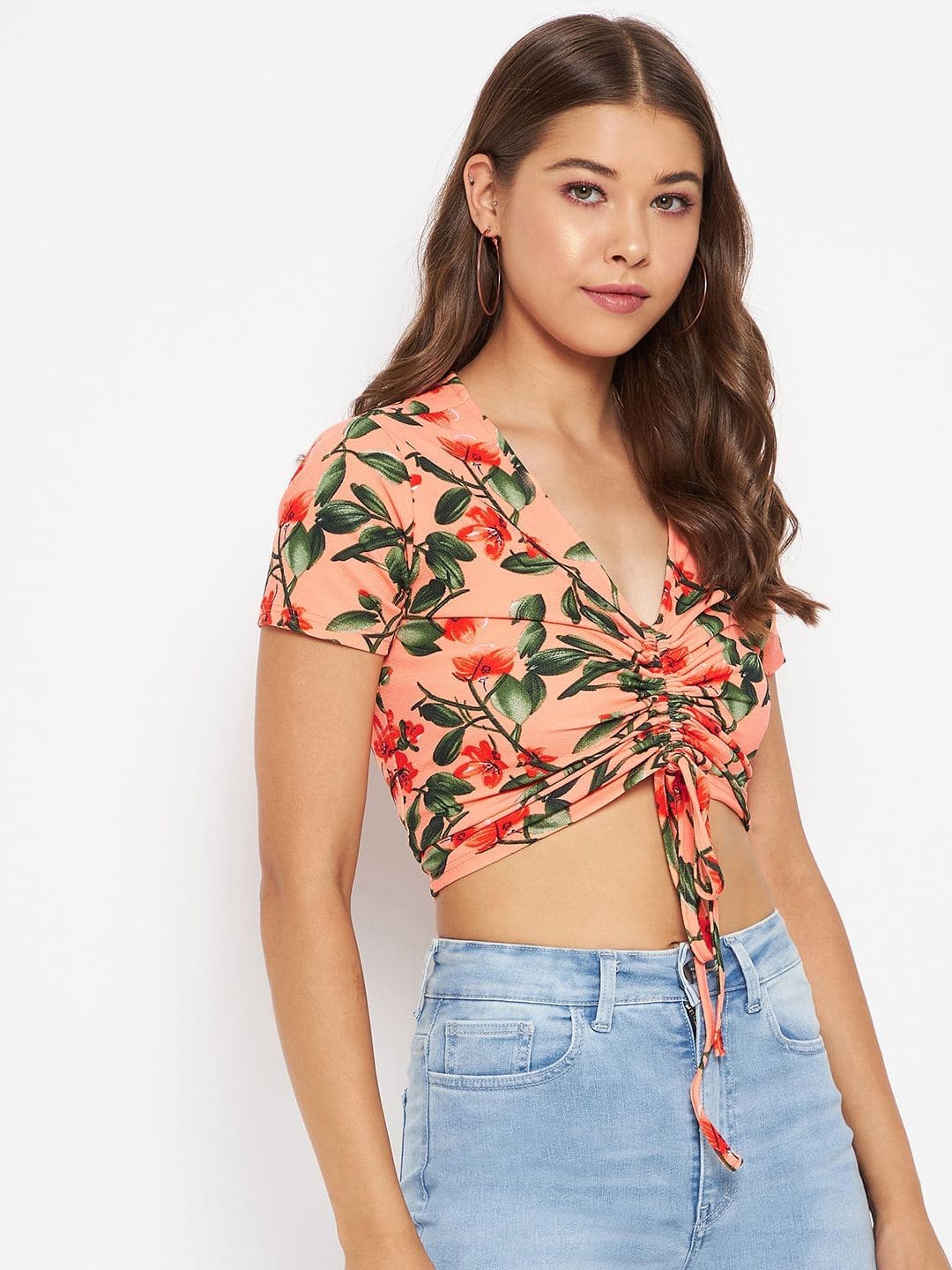 Cotton Stretchable Front Drawstring Crop Top - Uptownie