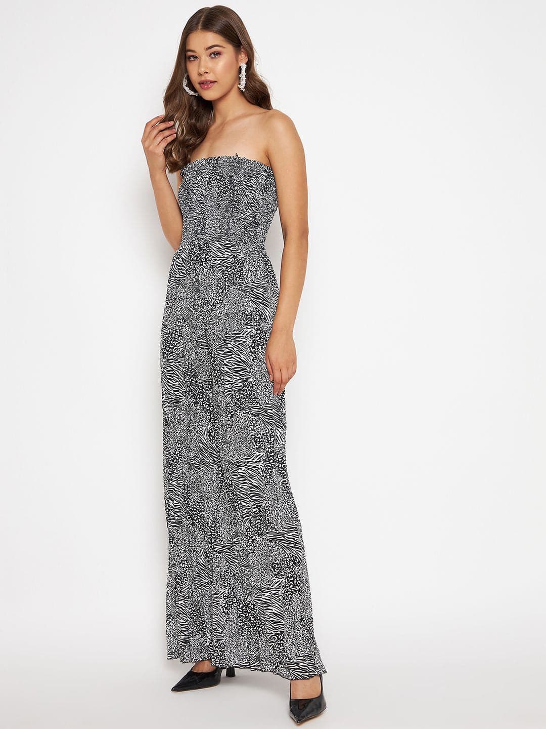Smocked Strapless Maxi Jumpsuit - Uptownie