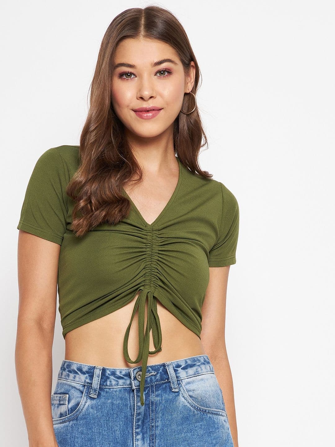 Cotton Stretchable Front Drawstring Crop Top - Uptownie