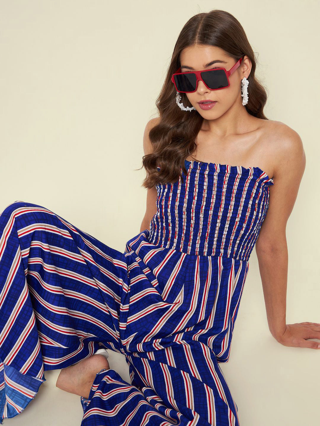 Smocked Strapless Maxi Jumpsuit - Uptownie