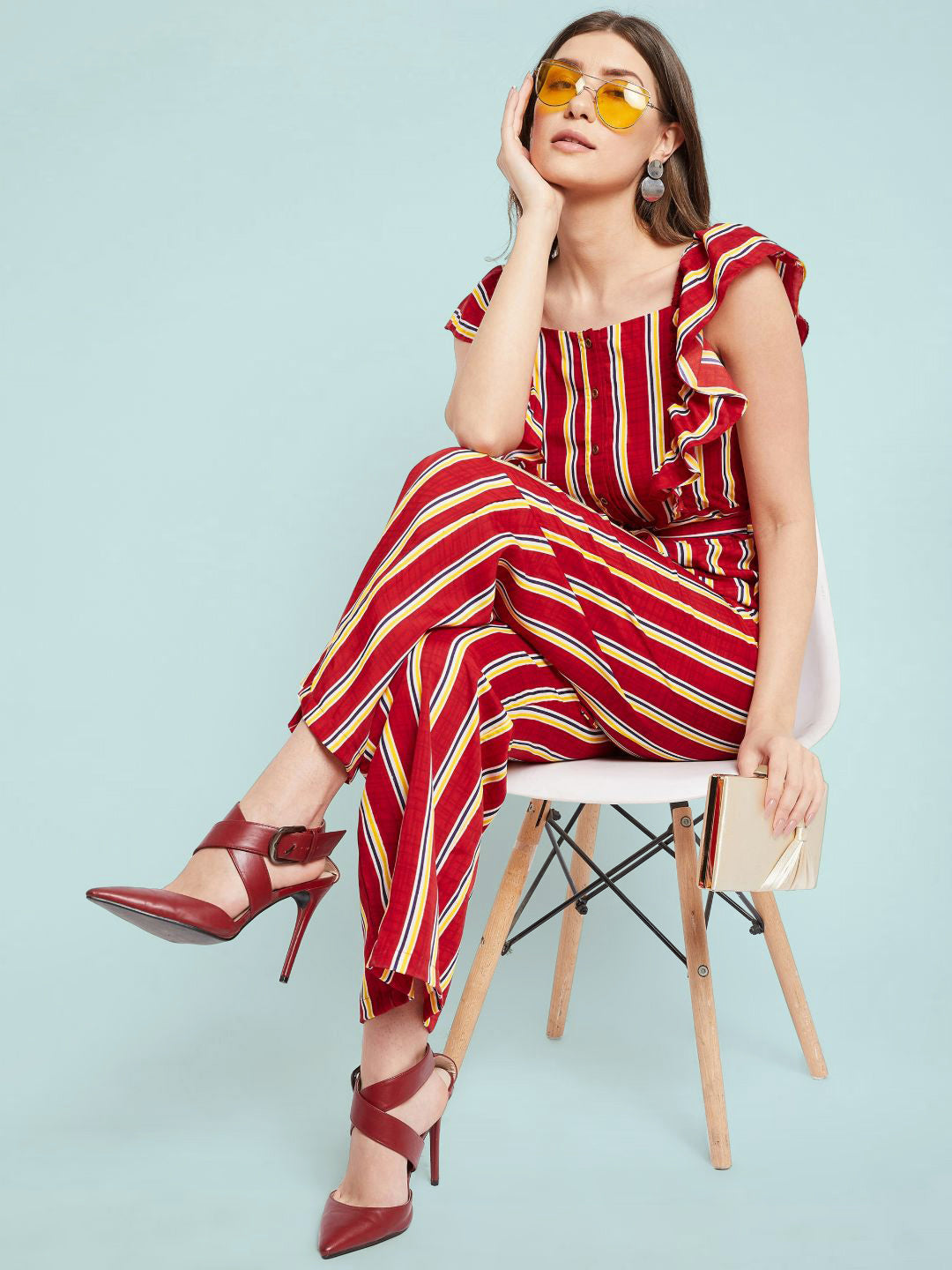 Short Ruffle Sleeved Jumpsuit - Uptownie