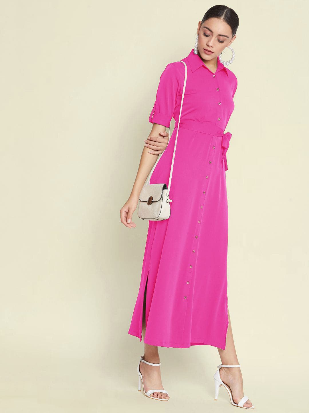 Collar Buttoned Down Shirt Maxi Dress - Uptownie
