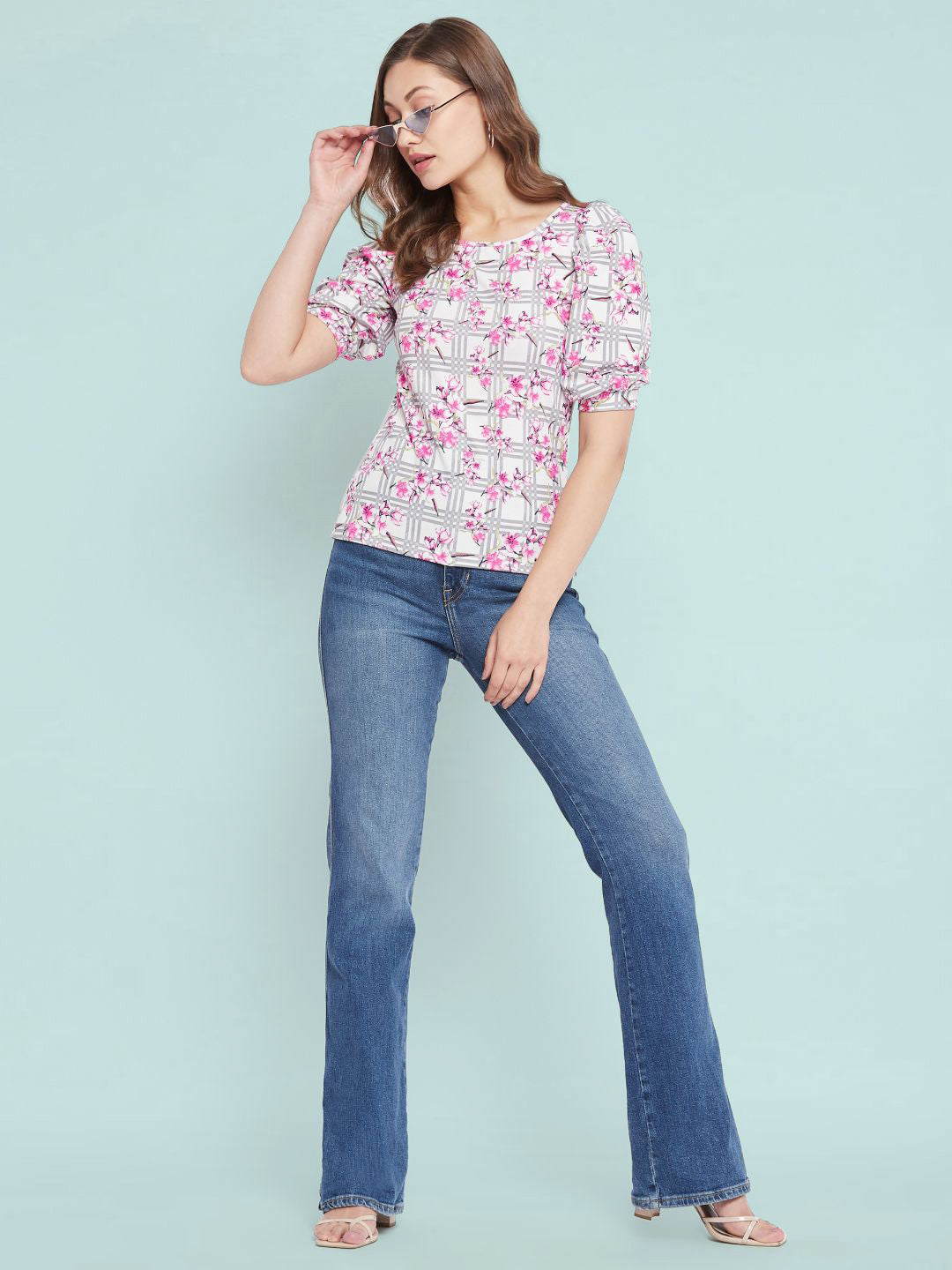Cotton Floral Stretchable Puff Sleeve Top - Uptownie