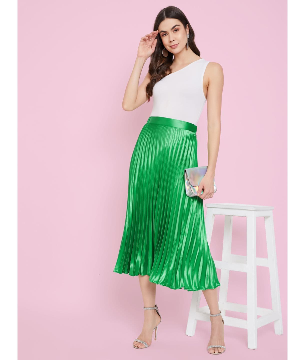 Pink and green pleated skirt store