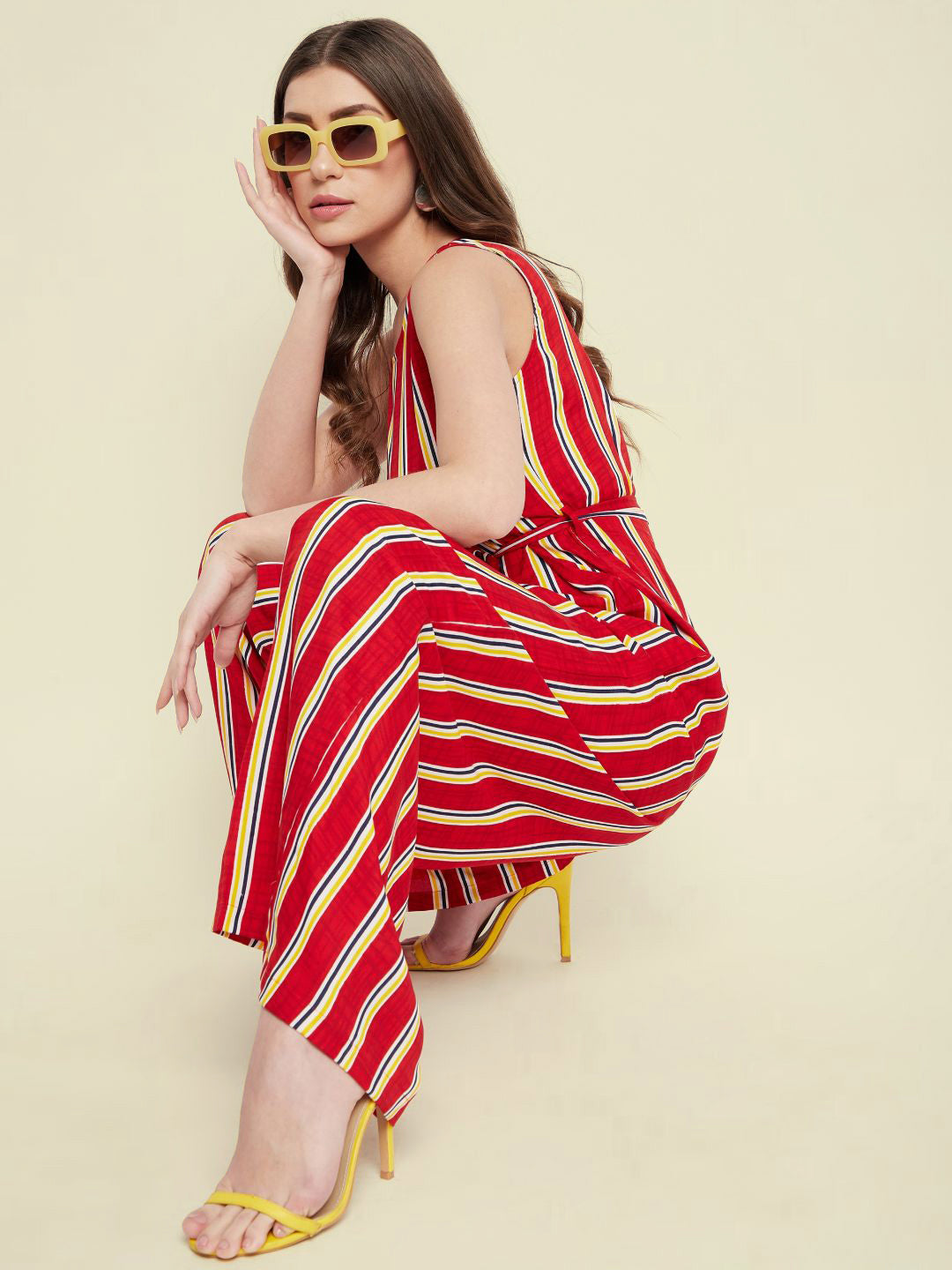 Waist-Tie Full Length Palazzo Jumpsuit - Uptownie
