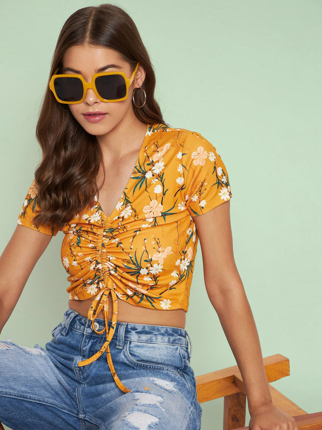 Cotton Stretchable Front Drawstring Crop Top - Uptownie
