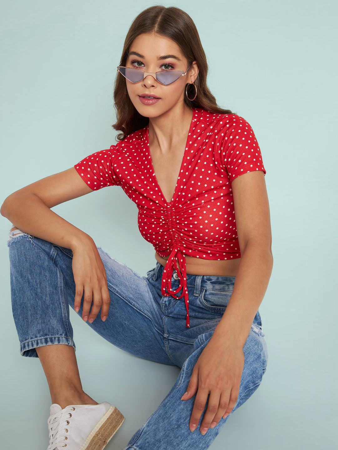 Cotton Stretchable Front Drawstring Crop Top - Uptownie