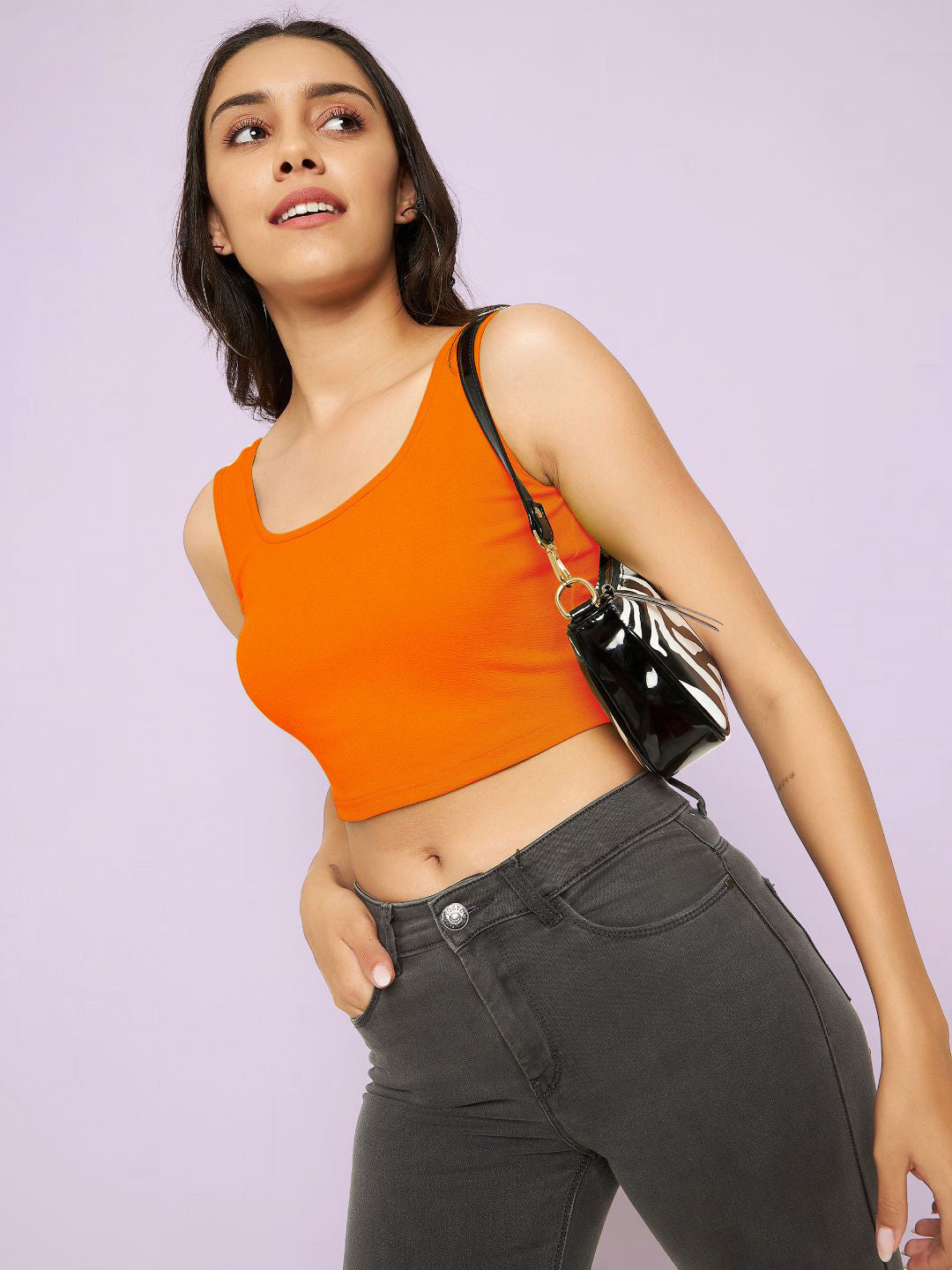 Cotton Stretchable Basic Round Neck Crop Top - Uptownie