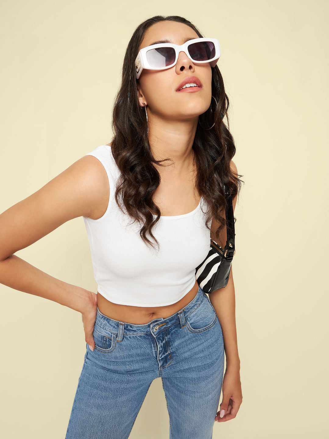 Cotton Stretchable Basic Round Neck Crop Top - Uptownie