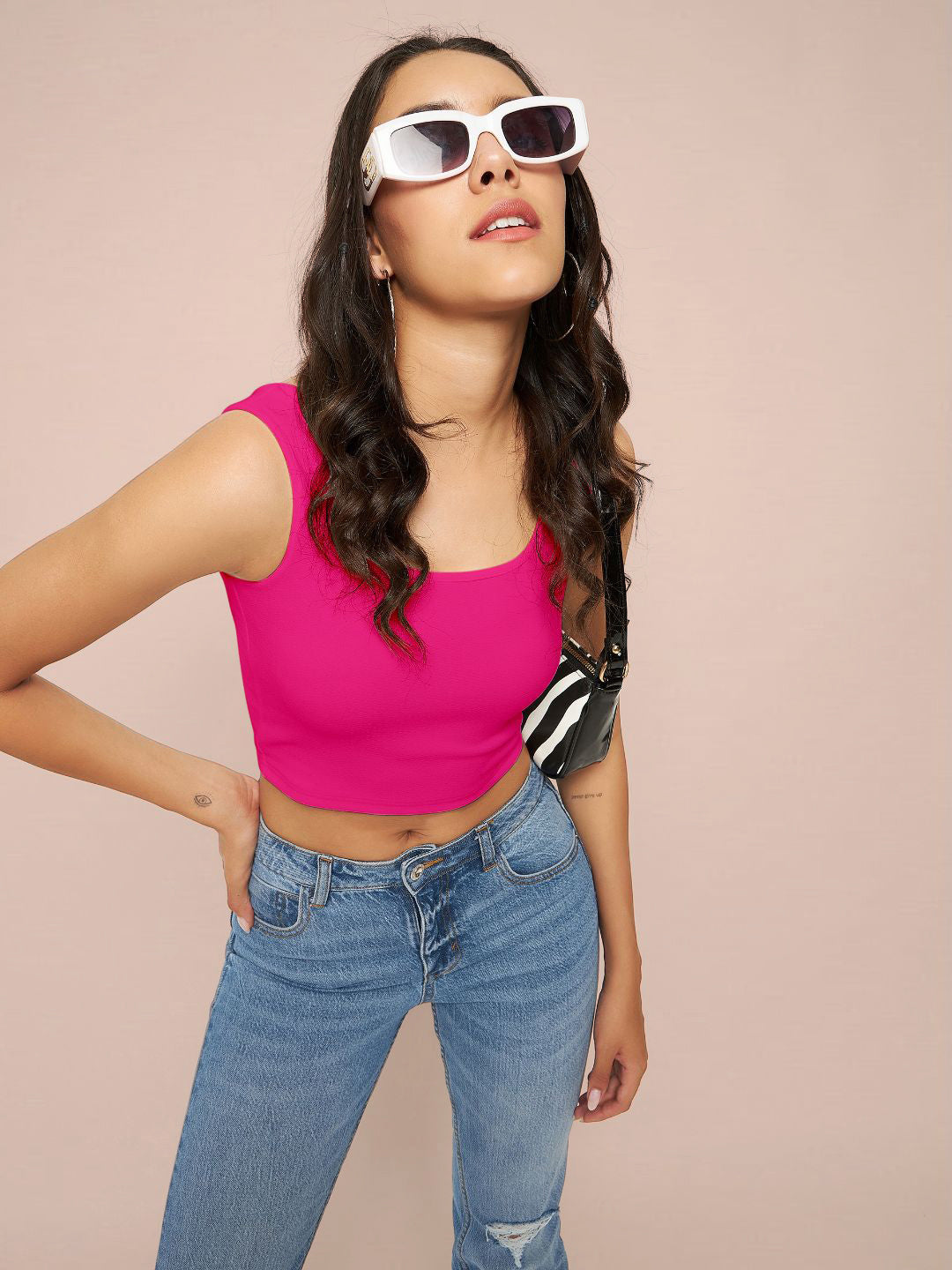 Cotton Stretchable Basic Round Neck Crop Top - Uptownie