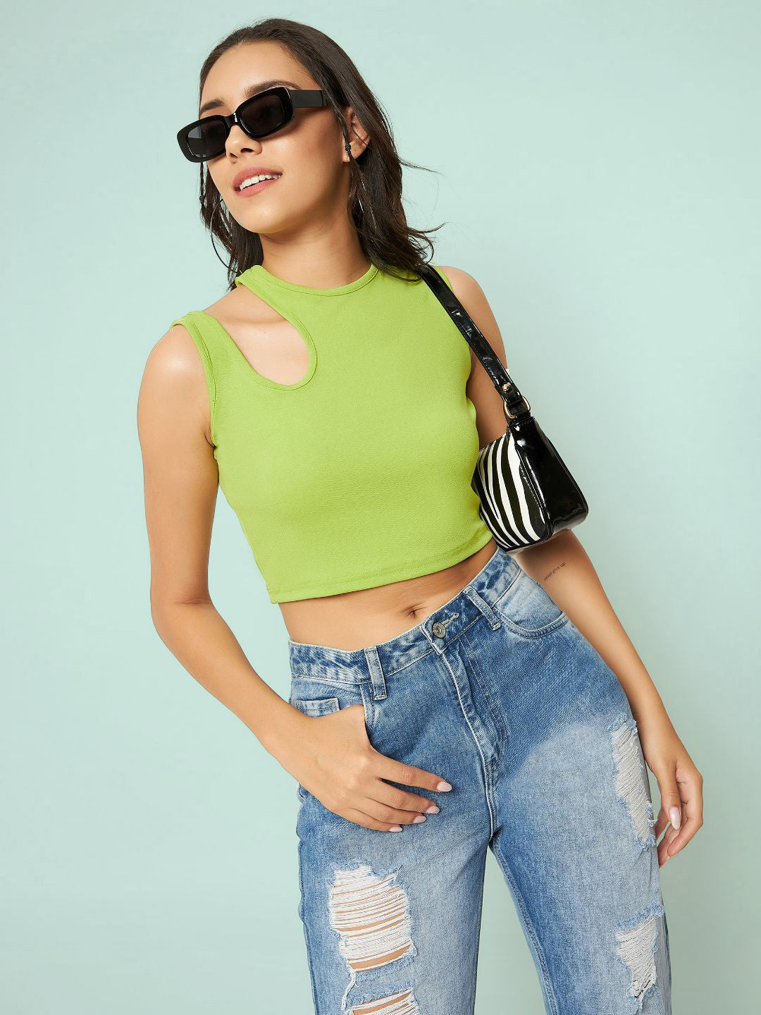 Cotton Stretchable Shoulder Cutout Crop Top - Uptownie