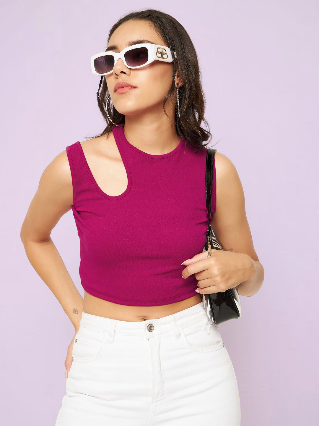 Cotton Stretchable Shoulder Cutout Crop Top - Uptownie